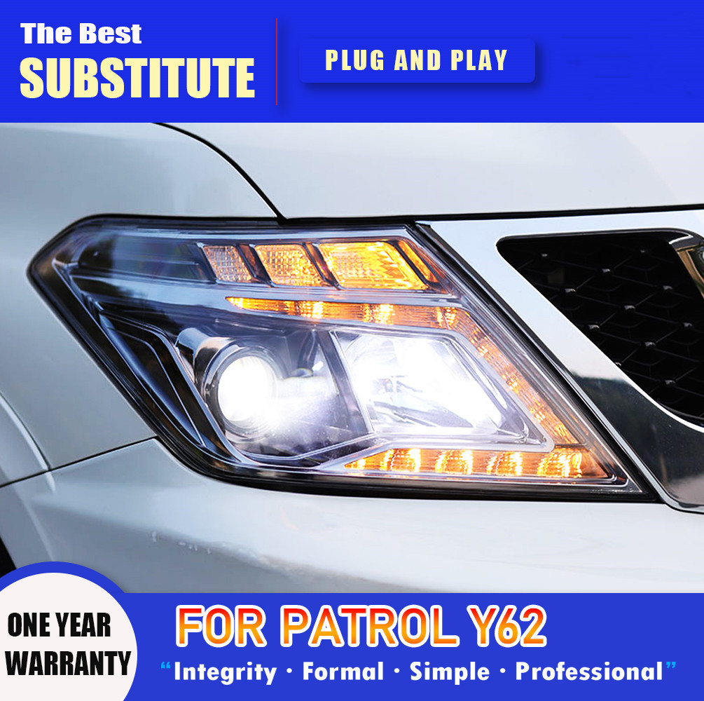 Car Headlights For Nissan Patrol Y62 2013-20 16 LED DRL Front Dynamic Turn Signal Lamp LED Lens Auto Assembly