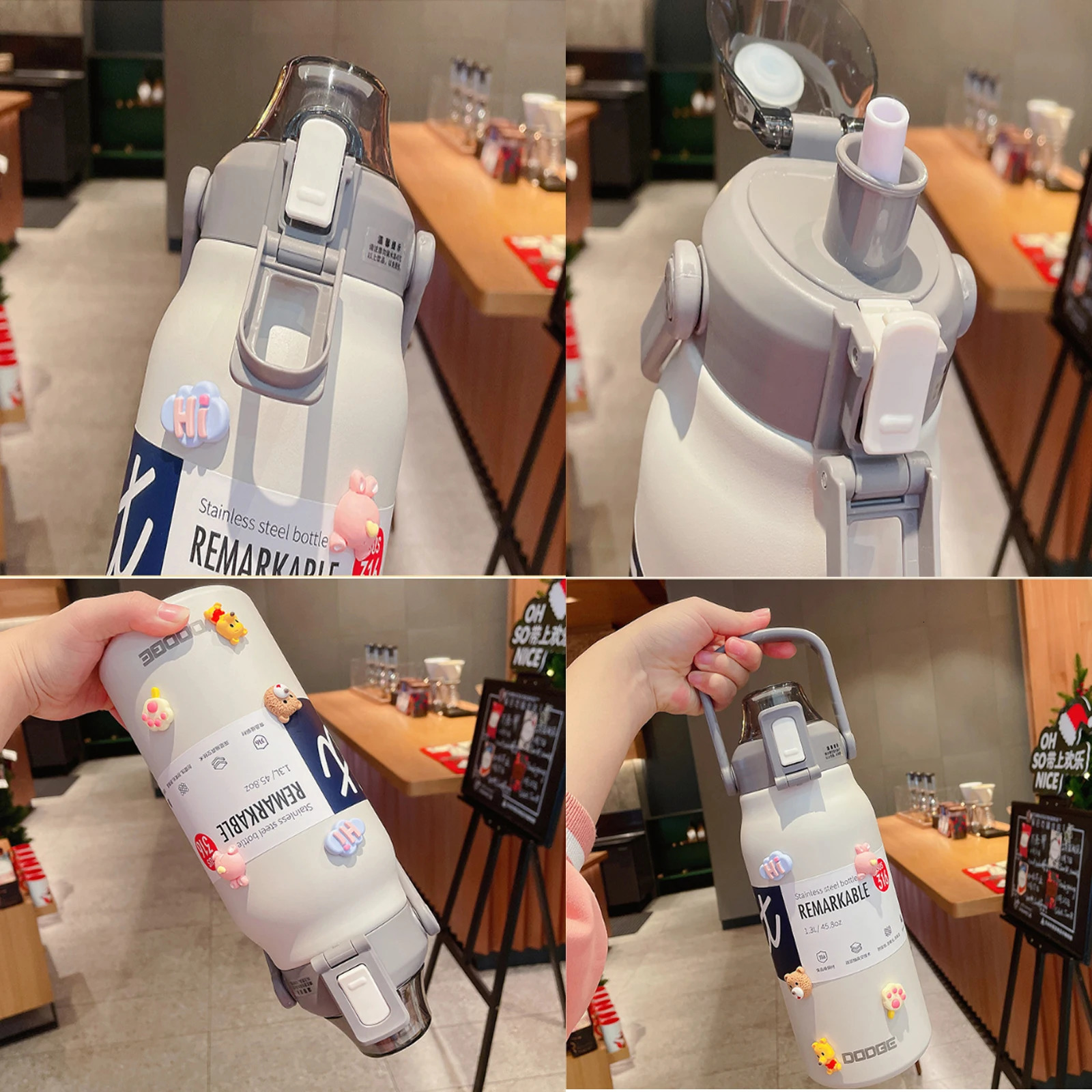 1700ML Stainless Steel Thermos Cup Tumbler Fitness Straw Insulating Sports Water Bottle Outdoor Travel Vacuum Flask Kettle 240328