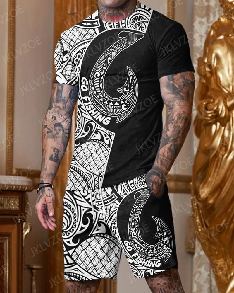 Summer Mens Tracksuit Tiger Pattern O-Neck Short SleevesShorts 2 Piece Sports Outfit Fashion T-Shirt Men Clothing Casual Suit 240328