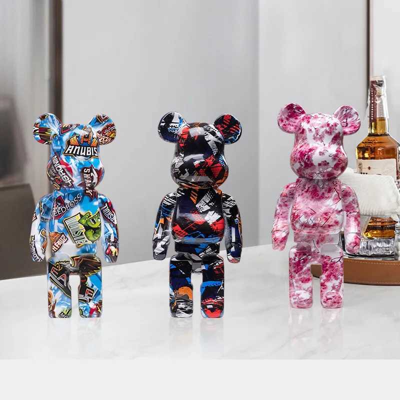 Novelty Items Colorful graffiti bear brick statue violent bear resin decoration desktop accessories luxurious living room home decorationL2403