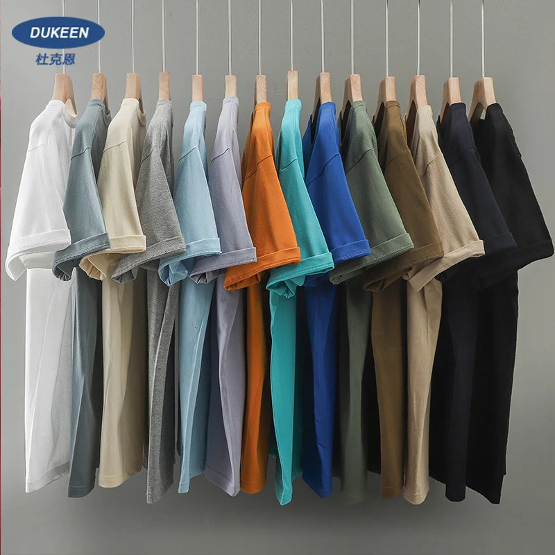 Dukeen Heavyweight Tshirt Men Short Sleeved 100% Cotton White Black Tees Summer Oversized Plain Crew Round Women Shirt 240315