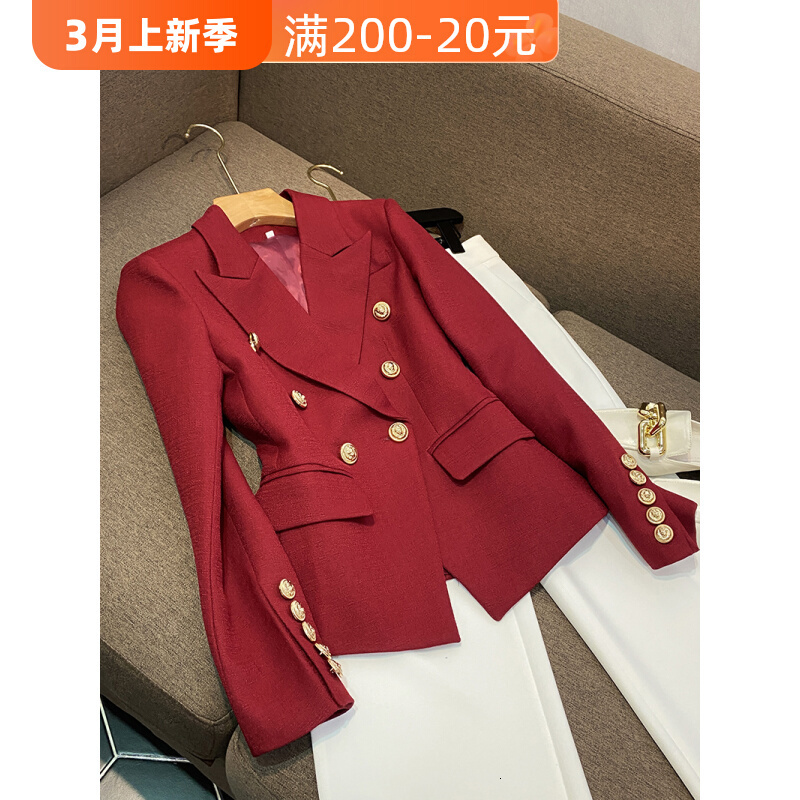 European Station 2024 Spring New European Classic Womens Jacket Double breasted Slim Fit Masked Suit Simplicity A6794 201007