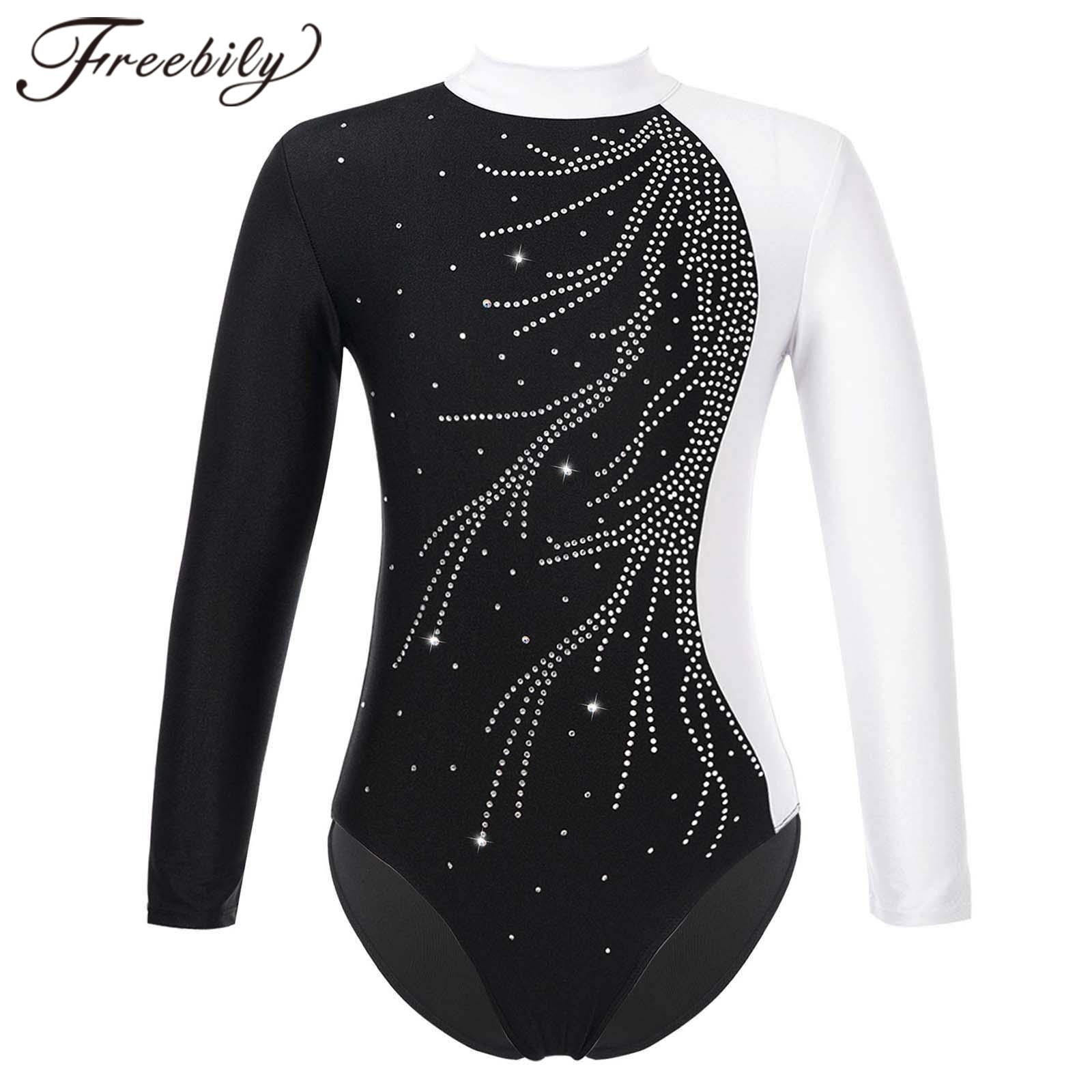Gymnastics Leotard for Girl Kids Long 2025 Sleeve Shiny Rhinestone Ballet Tutu Dance Leotard new Ice Skating Jumpsuit Gymnastic Bodysuit