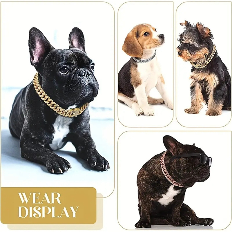 Pet supplies dog collars safety buckle design with diamond studded metal chains suitable for small and medium-sized cats and dogs to wear