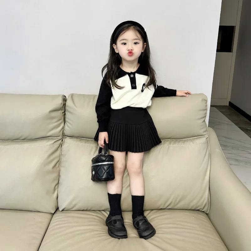 1-8Y Kids Clothing Set School Dress Spring Autumn Children 2PCS Long Sleeve Sweater Skirt Clothing Sweatshirt Uniform for Girls 240307