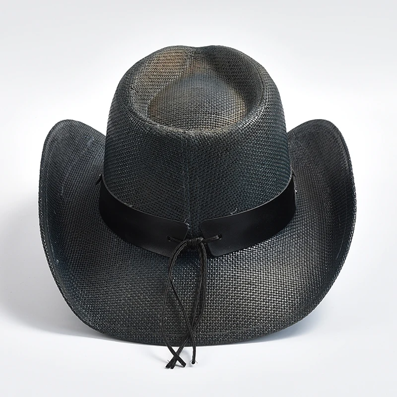 Vintage Straw Cowboy Hat Men's Gentlemen's Western Cowboy Hat Summer Beach Sun Hat Cowgirl Jazz Hat Sombrero Hombre