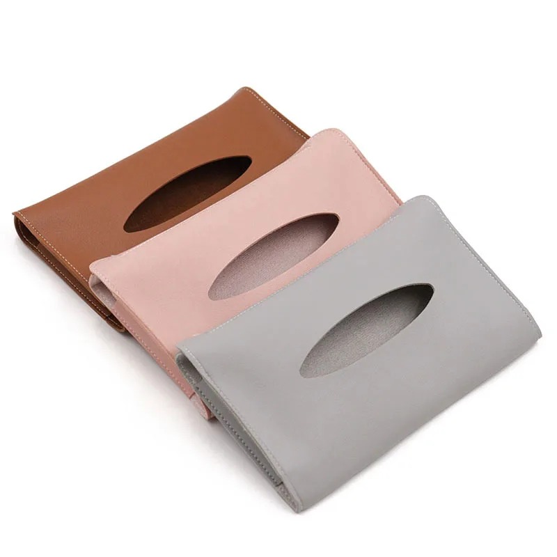 Automotive Tissue Holder, Synthetic Leather Tissue Support, Adjustable Tissue Holder for Sun Visor, Car Tissue Box with Tissue Refill
