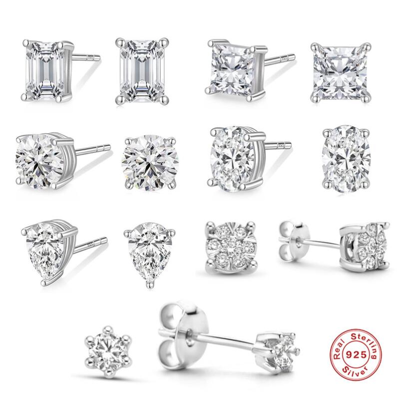 2024 Moissanite Dia Stud Earrings Elegant Sterg Sier Zircon Wedding Jewelry for Women Classic Design Gift-Worthy