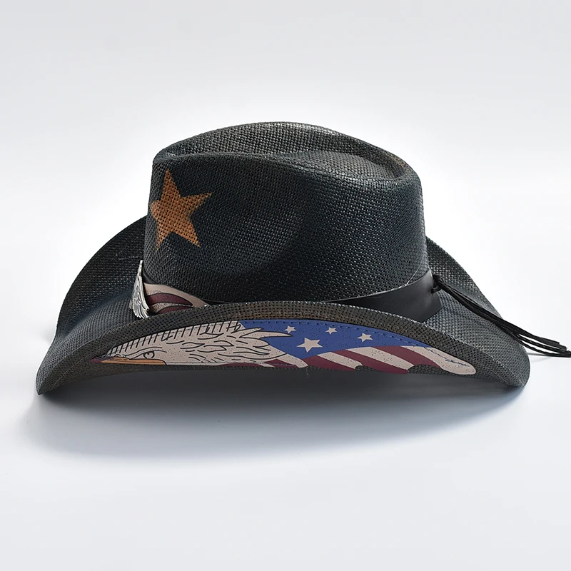 Vintage Straw Cowboy Hat Men's Gentlemen's Western Cowboy Hat Summer Beach Sun Hat Cowgirl Jazz Hat Sombrero Hombre