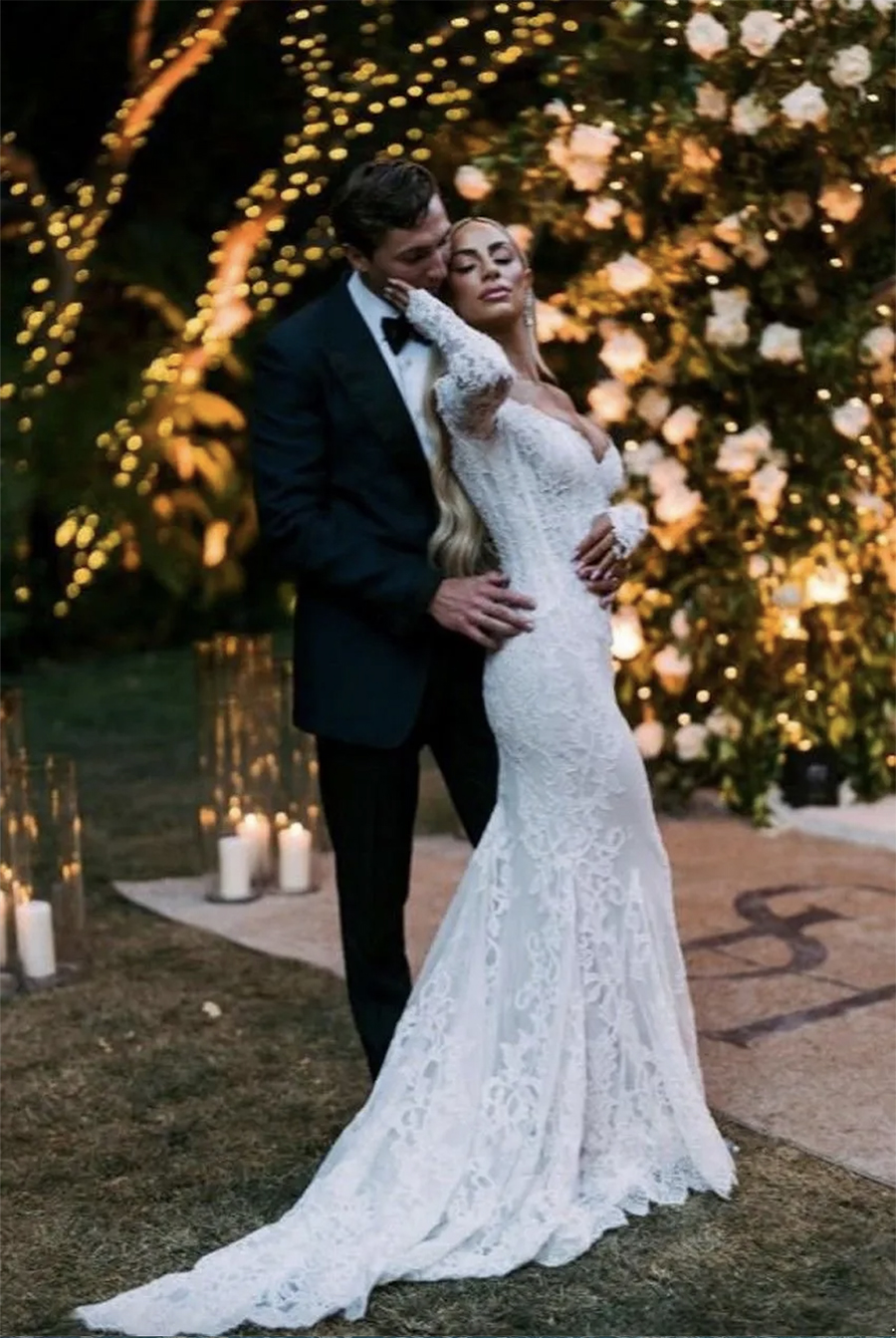 Romantic Full Lace Mermaid Wedding Dressex Sexy Backless V Neck Off Shoulder Bridal Gowns Made Vestidos Custom Made