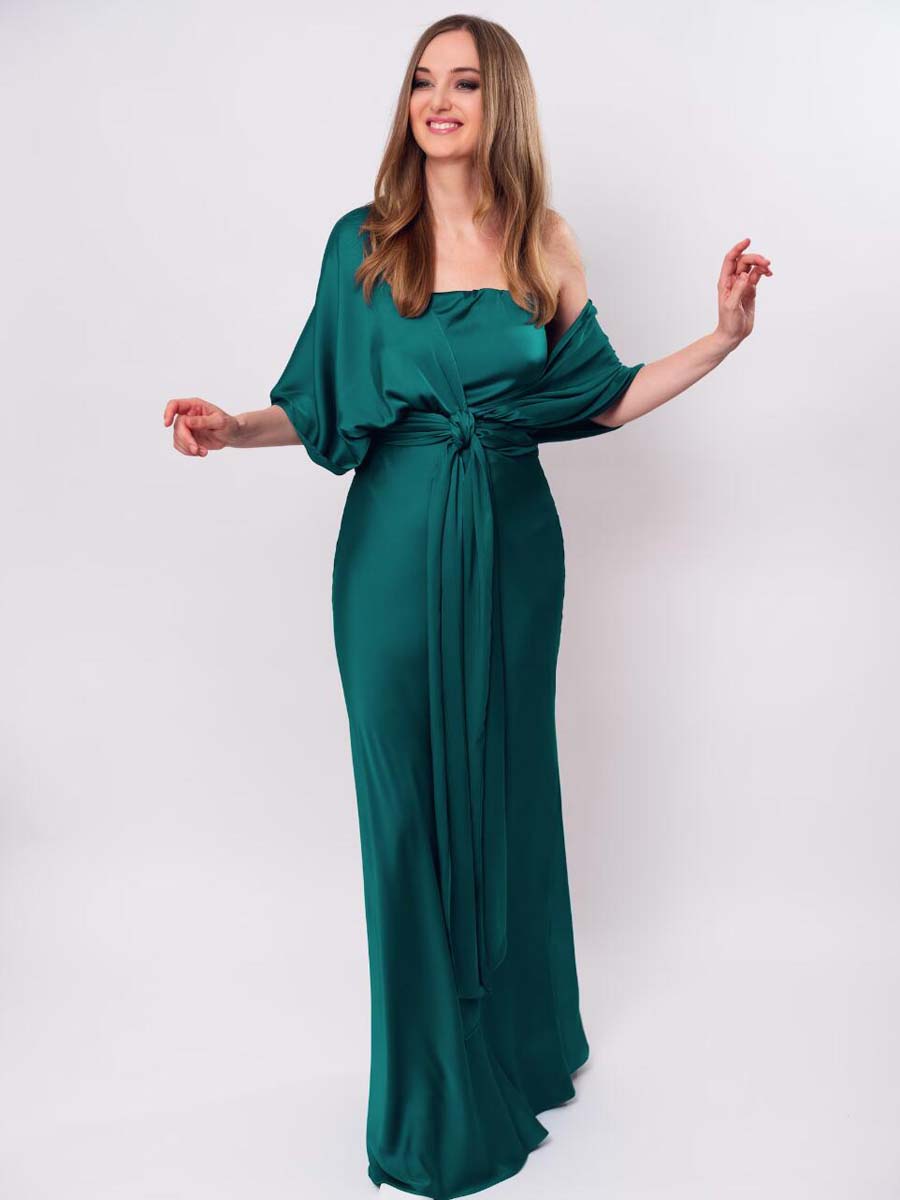 Bridesmaid Dresses Dark Green Strapless Changeable Strap Floor Length Elastic Satin Wedding Party Dress Summer 2024