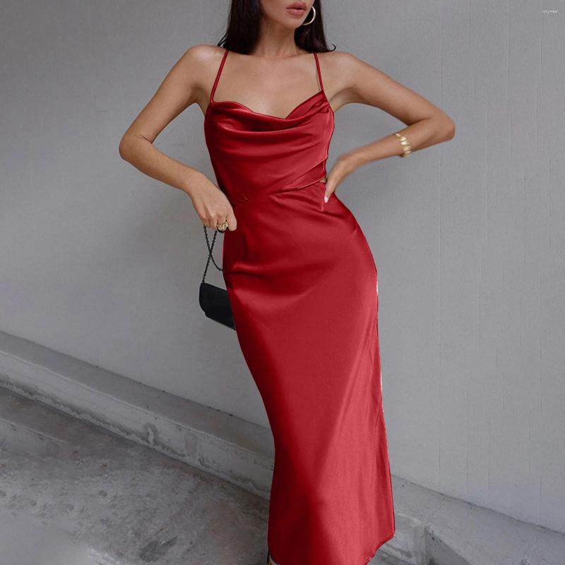 Casual Dresses Green Sexy Satin Prom Dress For Women Summer Fashion Elegant Swing Neck Pleated Wrap Party Sheath Wedding Guest