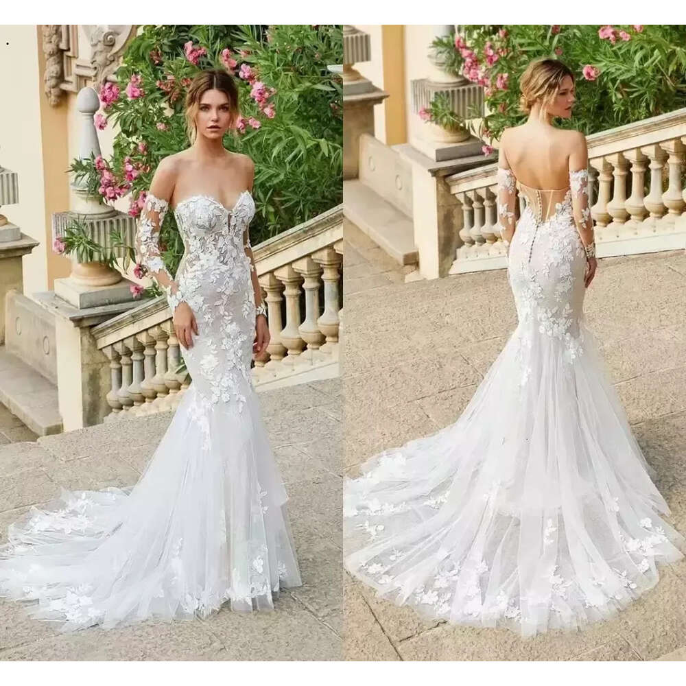 Sweetheart Mermaid Wedding Gowns Exquisite Lace Appliqued Sweep Train Bohemian Bridal Dress Sexy Backless Long Sleeves Garden Brides Vestidos De Novia