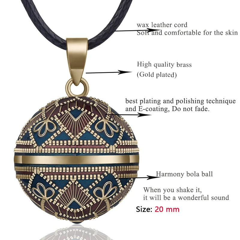 Eudora 20mm Vintage Mexican Bola Harmony Chime Ball Angel Caller Pregnancy Pendant Necklace for Women Fashion Jewelry N14NB319 240329