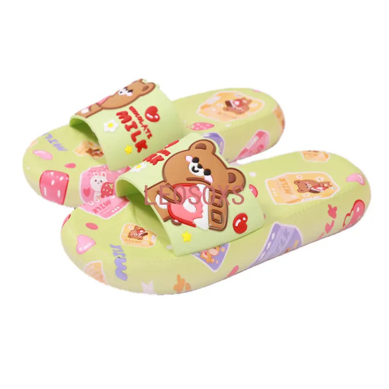 Summer Cute Womens Milk Bear Cartoon Indoor Home with Medium Heels and Non Slip Household Outwear Beach Shoes 240318