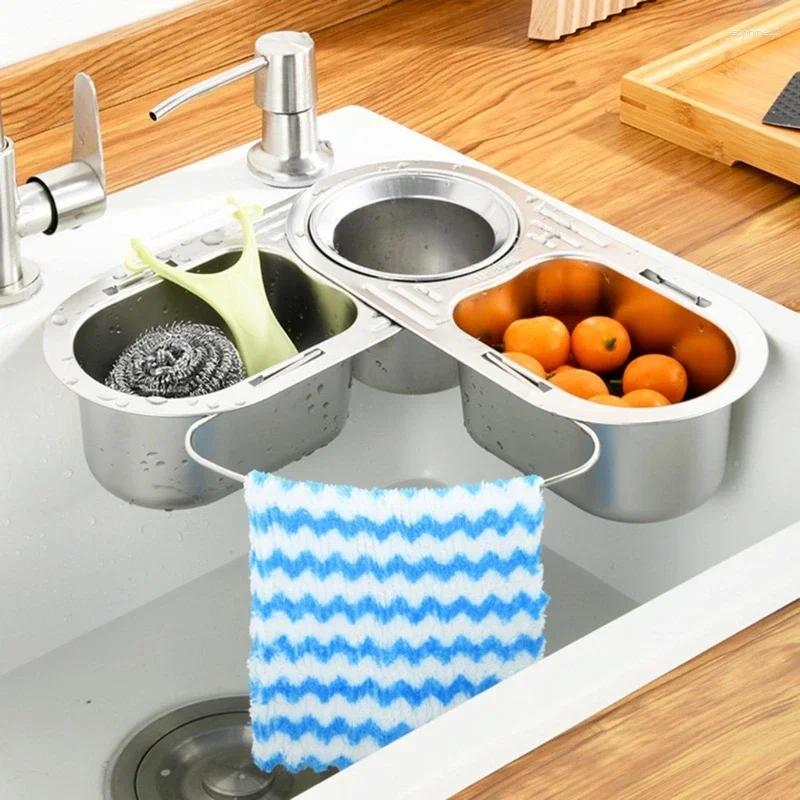 Kitchen Sink Storage Organizer: Rustproof Stainless Steel Soap Sponge Drainer Drying Holder Tray Rack