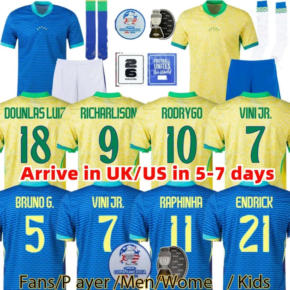 BraziLS Soccer Jersey 2024 Copa America Cup NEYMAR VINI JR Kids Kit Sets 2025 BRasIL National Team Football Shirt 24/25 Home Away Player Version RODRYGO MARTINELLI