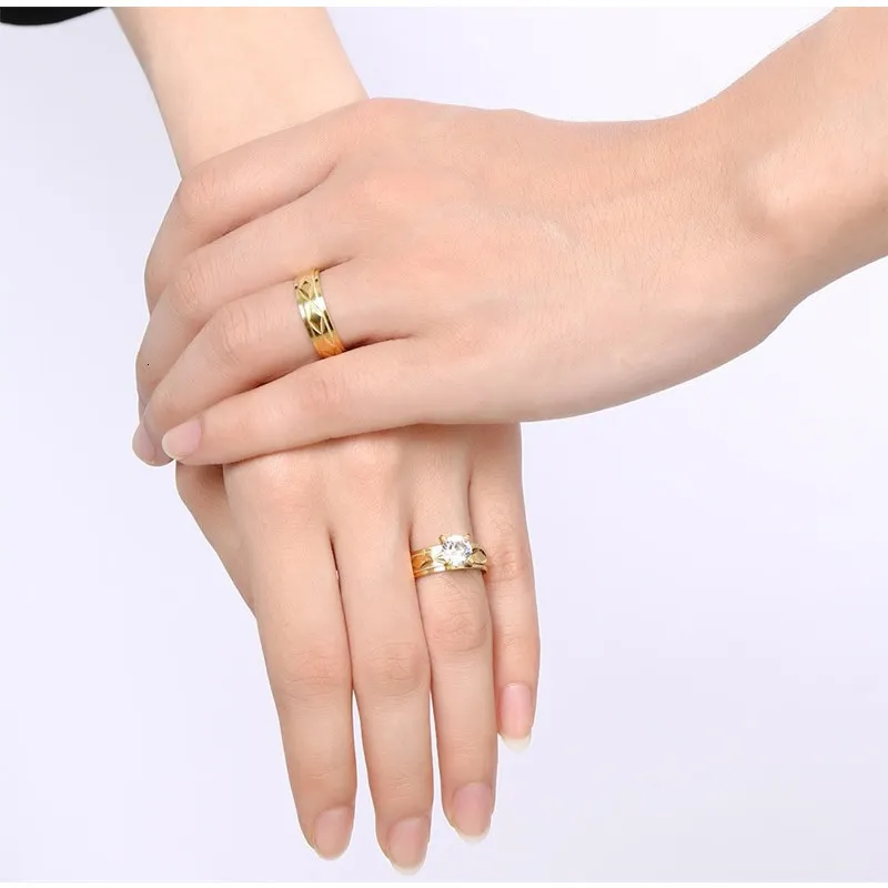 Vnox 2pcs 2025 Engagement Wedding Rings Big CZ Stone new Gold Color Women Men Promise Jewelry