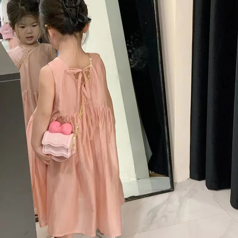 Cute Childrens Handbag for Girls Vintage PU Leather Bow-Knot Messenger Purse Bag Girls Single Strap Crossbody Purse Baby Items 240315