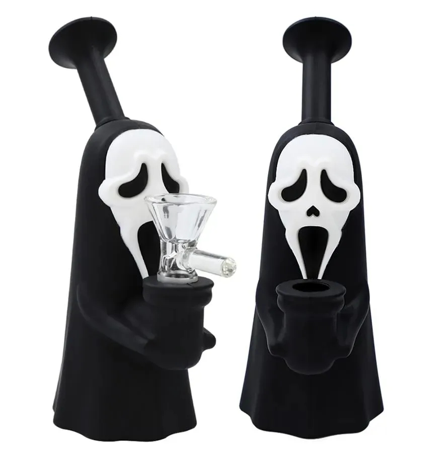 Cheap 6.3-inch silicone Bong tube Faceless Ghost Sprayaway Hookah Smoking tube Faceless pipe Bong with 14mm glass bowl IN STOCK