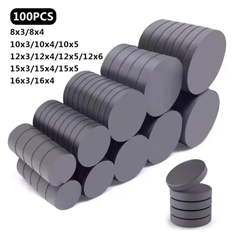 100PCS Strong Magnet 10xm Round Black Fridge Ferrite Permanent Ser Magnets Hardware Magnetic 240318