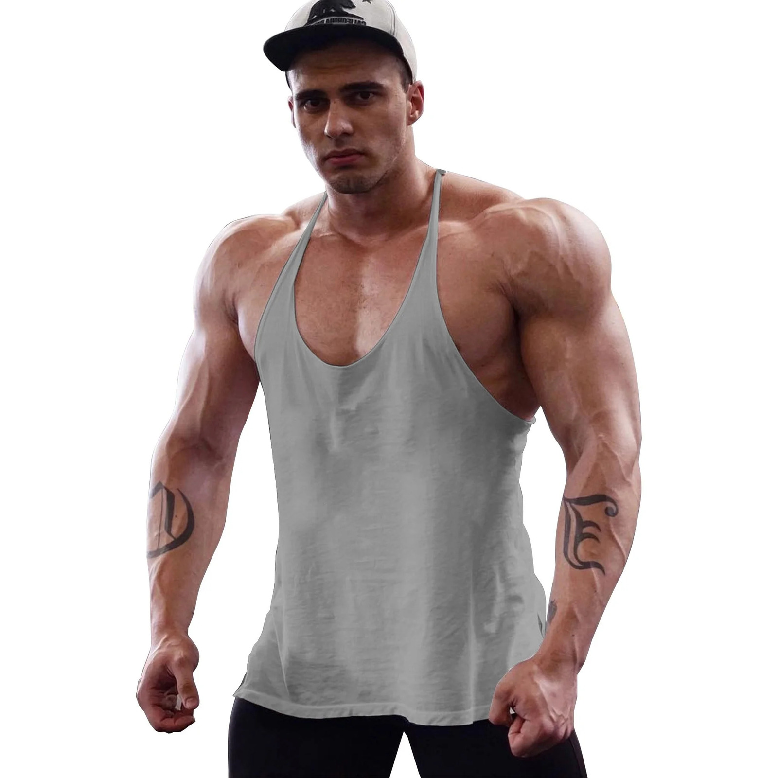 Mens Gym Workout Bodybuilding Cotton Tank Tops Y Back Fitness Thin Shoulder Strap Muscle Fit Stringer Sleeveless Shirt 240321