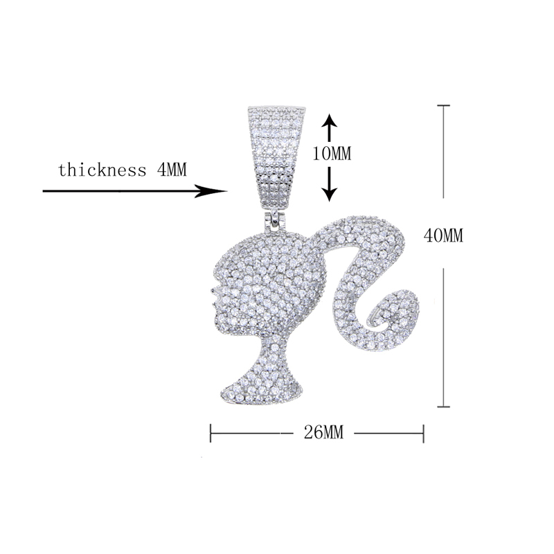 Icy Iced Out Pendant Queen Doll Girl Head Necklace for Women, 2024 Sier Color Charm Fashion Hip Hop Rock Jewelry dh5727163