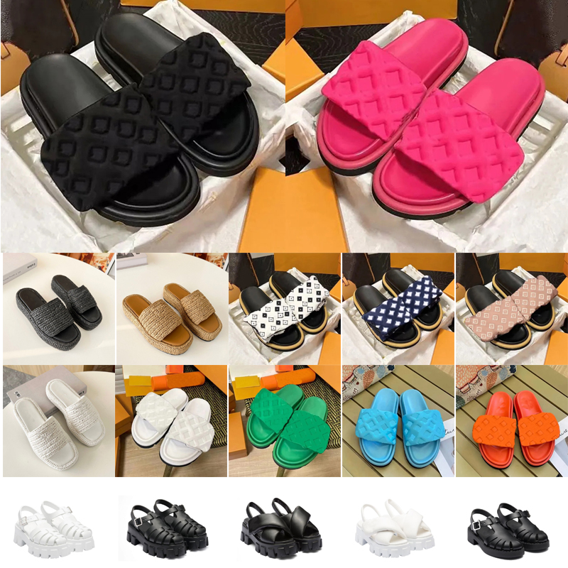 Designers Pool Pillow Mules Women Sandals Sunset Flat Comfort Mules Padded Front Strap Slippers Fashionable Easy-to-wear Style Slides 36-45 with box