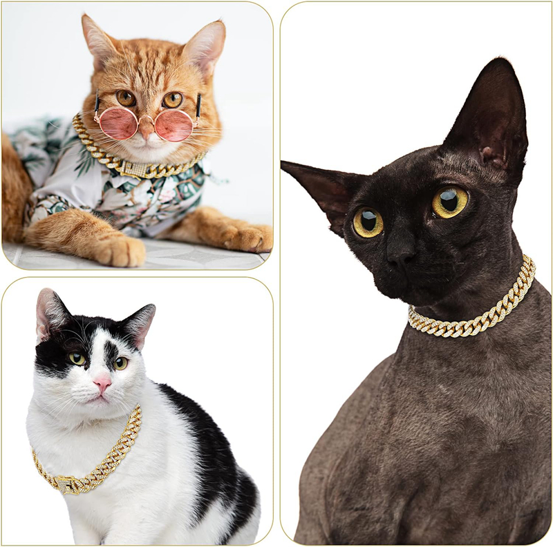 Pet supplies dog collars safety buckle design with diamond studded metal chains suitable for small and medium-sized cats and dogs to wear