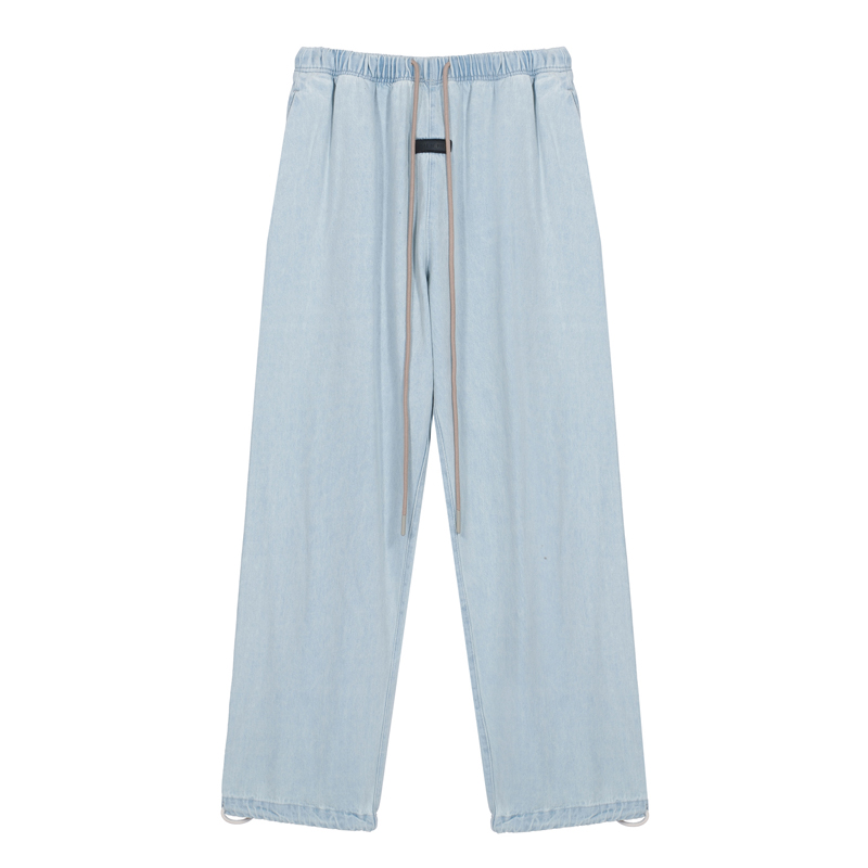 24ss Fashion USA Mens Small Silicone Label Oversize Denim Trousers Elastic Drawstring Jeans Pants Bottoms Black Washed Blue Colors 0204