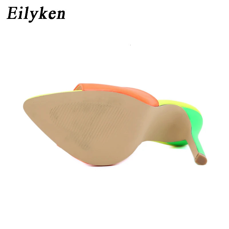 Eilyken Sexy Pointed Toe Mule High Heels Slipper Stripper Summer Fashion Mixed Color Slip On Slides Women Party Sandal Shoes 240329