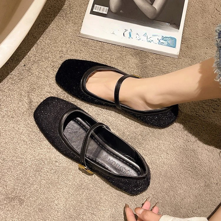 French Style Women Vintage Flats Button Square Toe Mary Janes Casual Shoes Leopard Comfort Loafers Shoes Ballerina Flats 240311