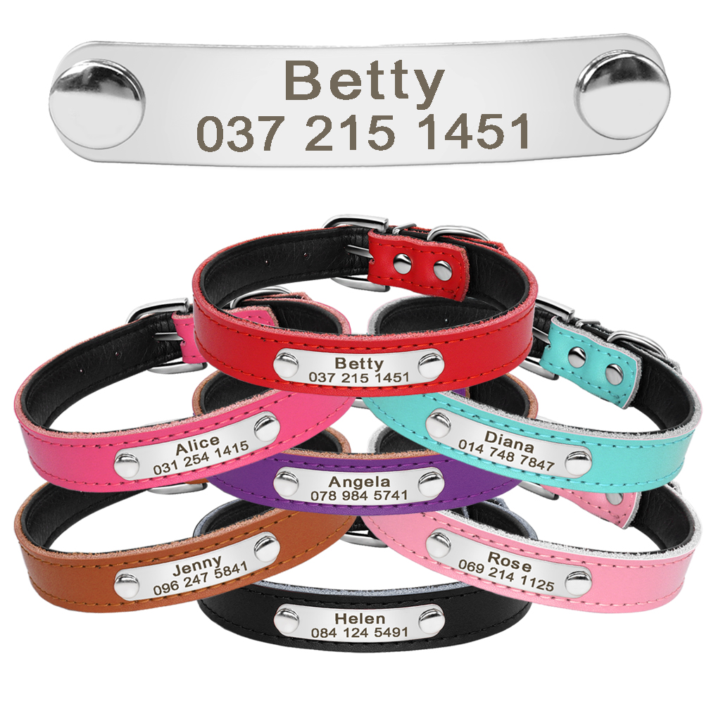 Personalized Dog Collar PU Leather Puppy Dogs Collars Free Custom Pet Neckace Engraved Name ID For Small Medium Dogs Cats Pink