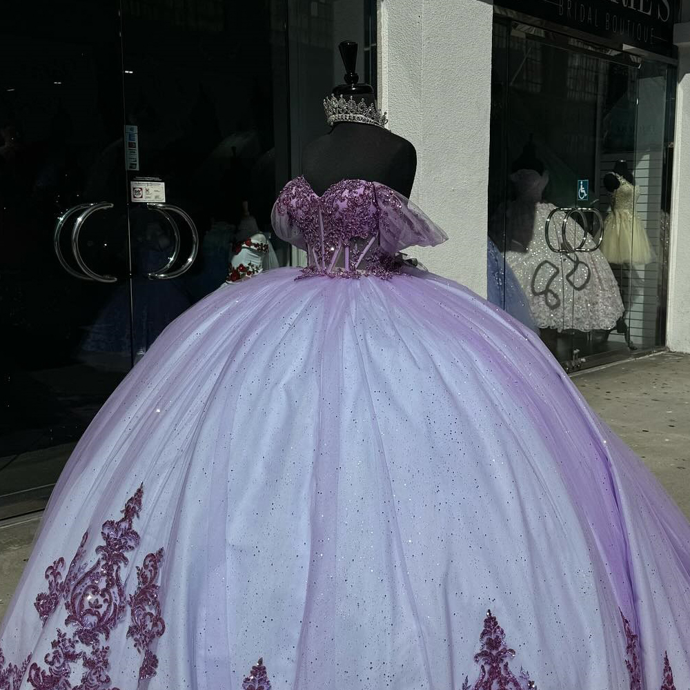 New Arrival Aso Ebi Beaded Pearls Appliques Purple Quinceanera Dresses Uniquite Train Off Shoulder Sweetheart Ball Gown Evening Party Pageant Birthday