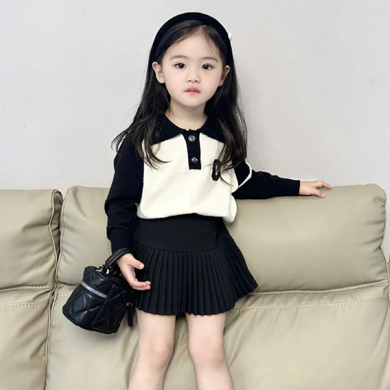 1-8Y Kids Clothing Set School Dress Spring Autumn Children 2PCS Long Sleeve Sweater Skirt Clothing Sweatshirt Uniform for Girls 240307