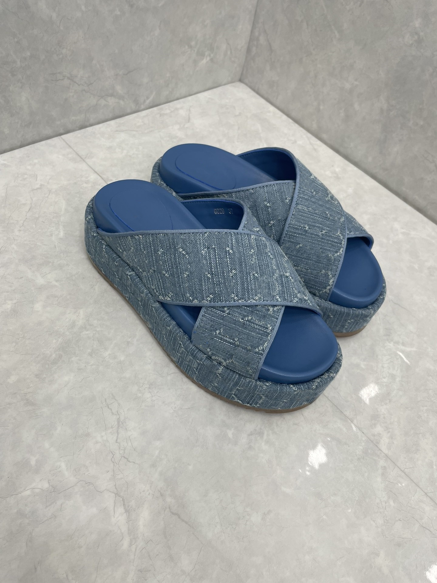 Fashion Designer Women Girls Denim Platform Sandals Blue Denim Slides 26363