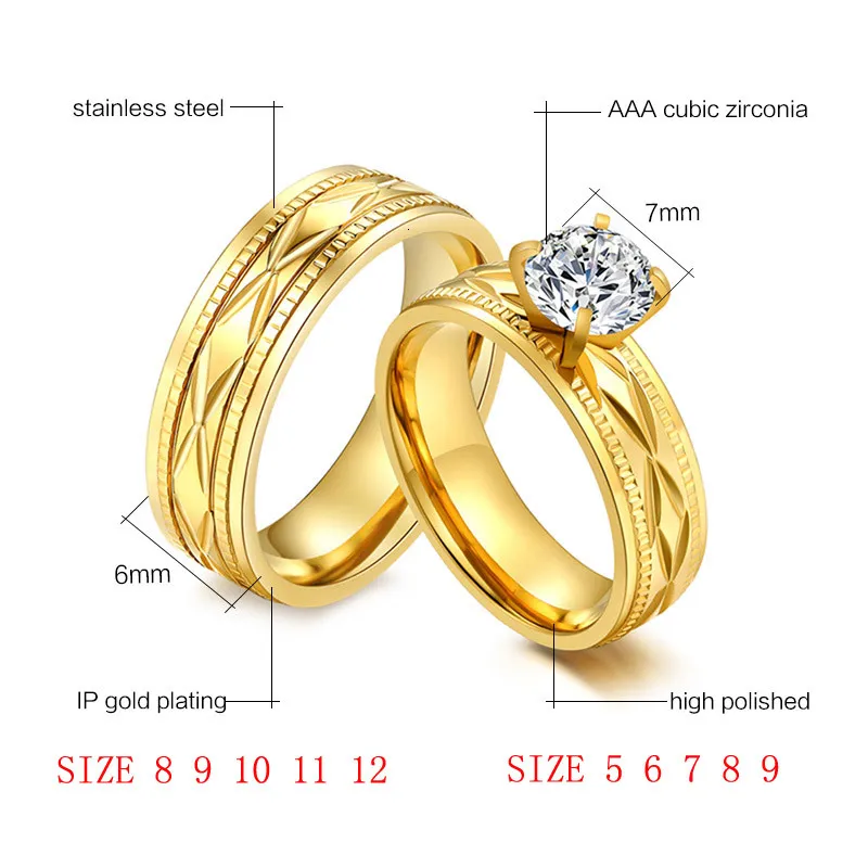 Vnox 2pcs 2025 Engagement Wedding Rings Big CZ Stone new Gold Color Women Men Promise Jewelry