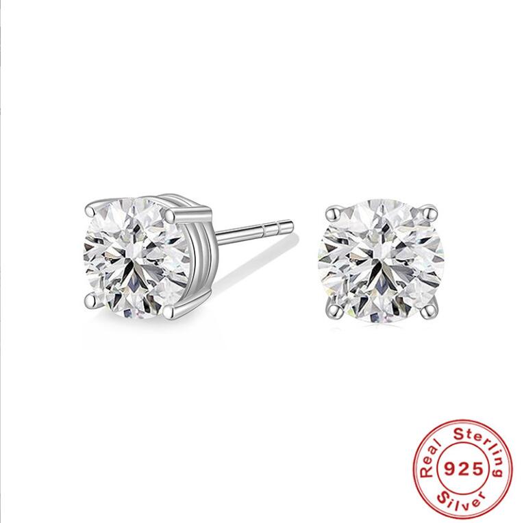 2024 Moissanite Dia Stud Earrings Elegant Sterg Sier Zircon Wedding Jewelry for Women Classic Design Gift-Worthy