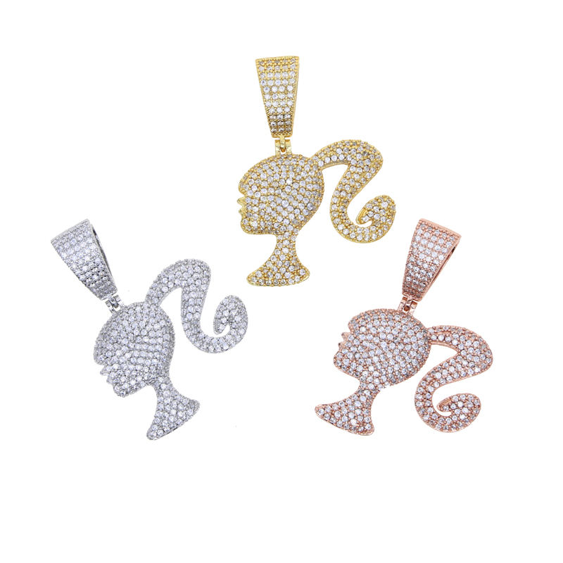 Icy Iced Out Pendant Queen Doll Girl Head Necklace for Women, 2024 Sier Color Charm Fashion Hip Hop Rock Jewelry dh5727163