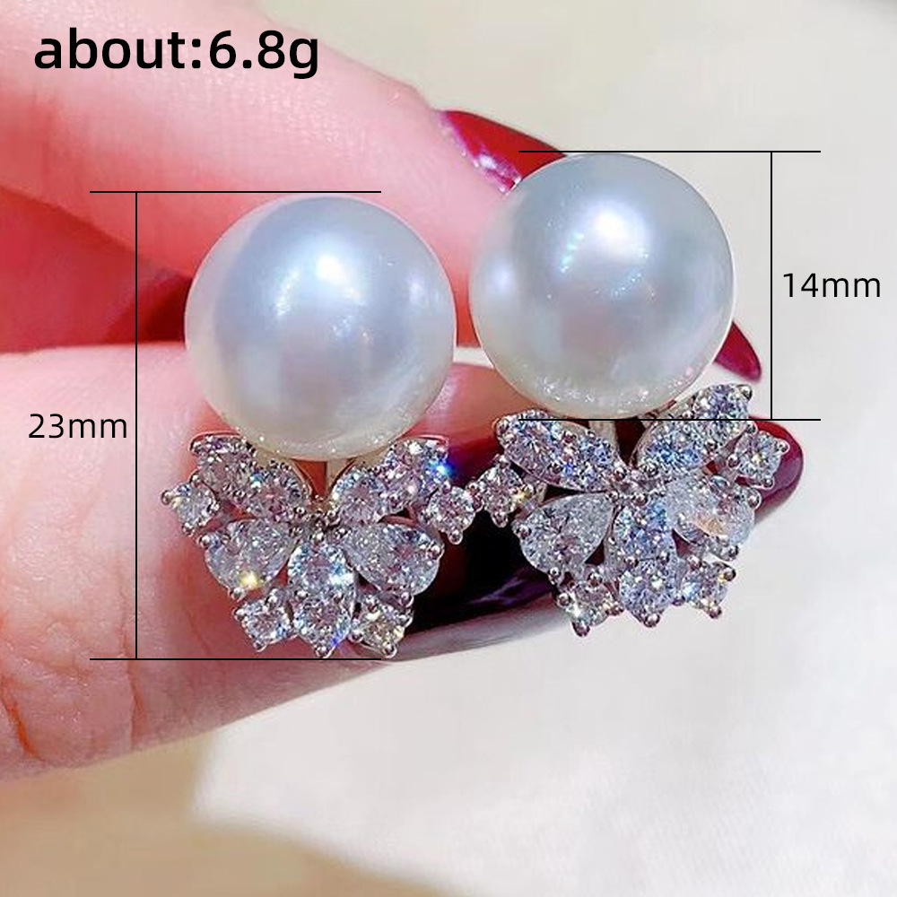 2024Handmade Baroque Pearl Stud Earrings Zircon Sterg Sier Jewelry b02a
