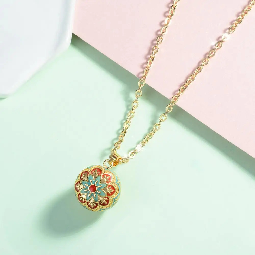 Eudora Unique Enamel Craft Flower Bell Ball Pendant Harmony Bola Necklace Angel Caller Jewelry gift for Pregnant wife 240329