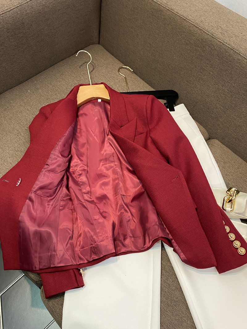 European Station 2024 Spring New European Classic Womens Jacket Double breasted Slim Fit Masked Suit Simplicity A6794 201007