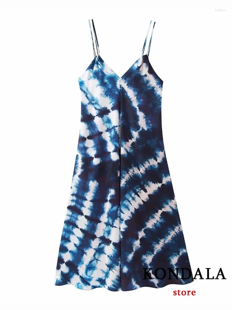 Casual Dresses KONDALA Sexy Tie Dye Straight Women Cami Dress Modern Chic Strapless Fashion 2024 Party Summer Sleeveless Y2K Slim Vestido