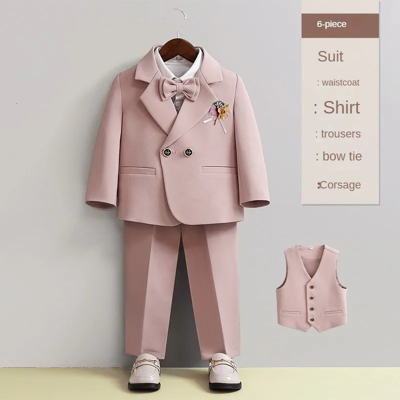 Toddler Suit British Style School Uniform for Boys Flower Child Weddings Costume Handsome Kids Birthday Performance Blazer Set 240312