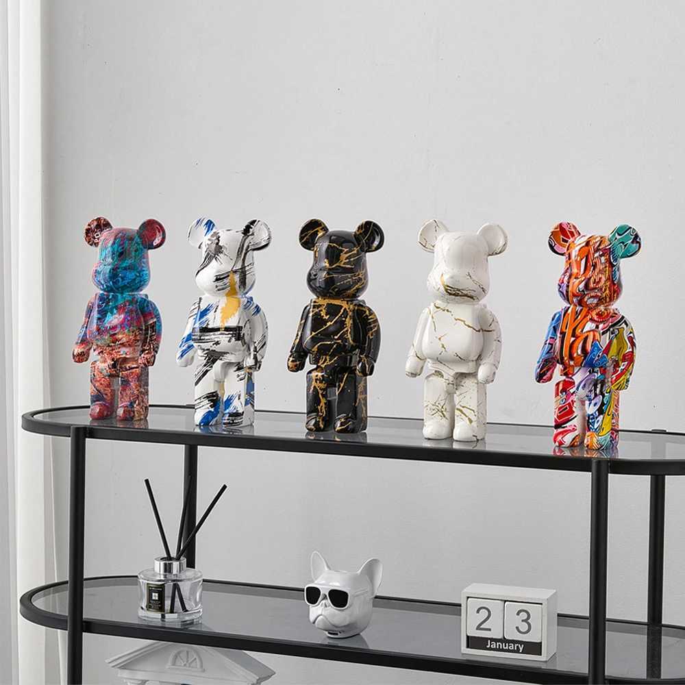 Novelty Items Colorful graffiti bear brick statue violent bear resin decoration desktop accessories luxurious living room home decorationL2403