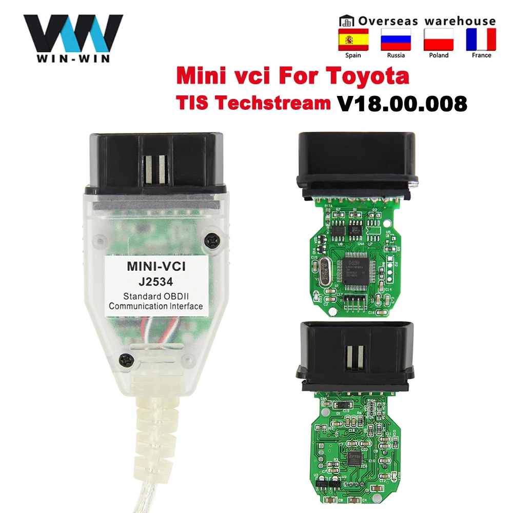 V18.00.008 For Toyota MINI VCI J2534 With 2025 FTDI FT232RQ OBD OBD2 Car Diagnostic Tool Auto Scanner Cable new TIS Techstream minivci