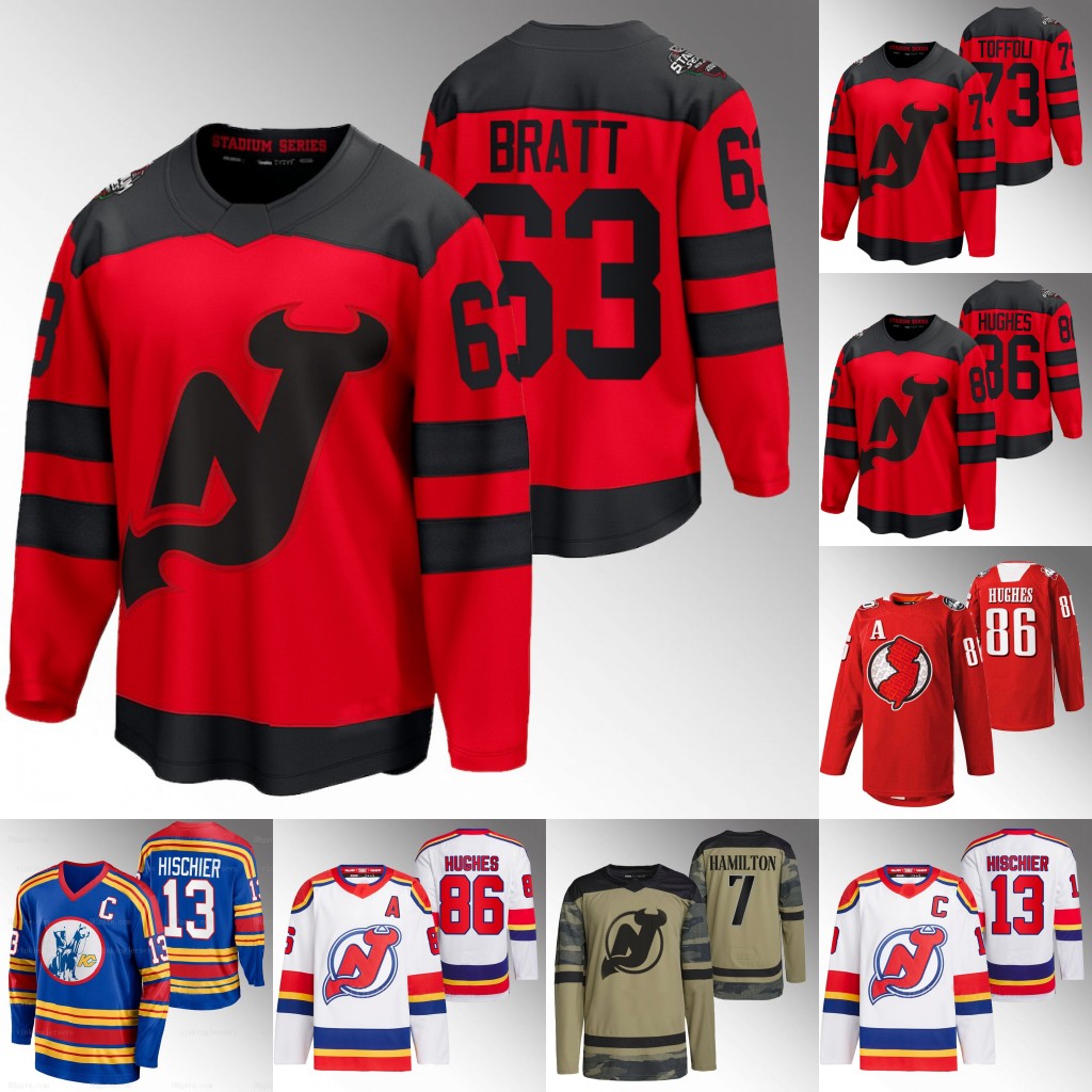 Nico Hischier 2024 Stadium Series Devils Jersey Dawson Mercer Vitek Vanecek Jesper Bratt Jack Hughes Brendan Smith Alexander Holtz Miles Wood Erik Haula John