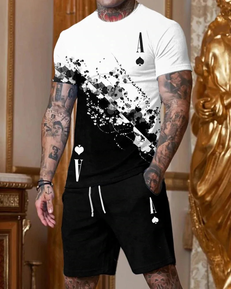 Summer Mens Tracksuit Tiger Pattern O-Neck Short SleevesShorts 2 Piece Sports Outfit Fashion T-Shirt Men Clothing Casual Suit 240328