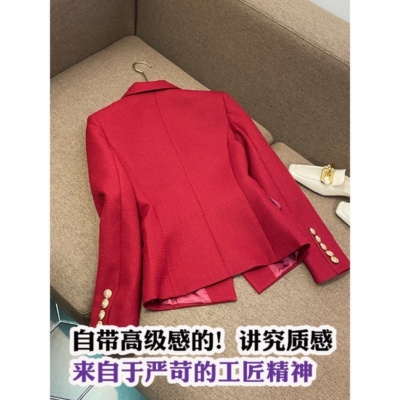 European Station 2024 Spring New European Classic Womens Jacket Double breasted Slim Fit Masked Suit Simplicity A6794 201007