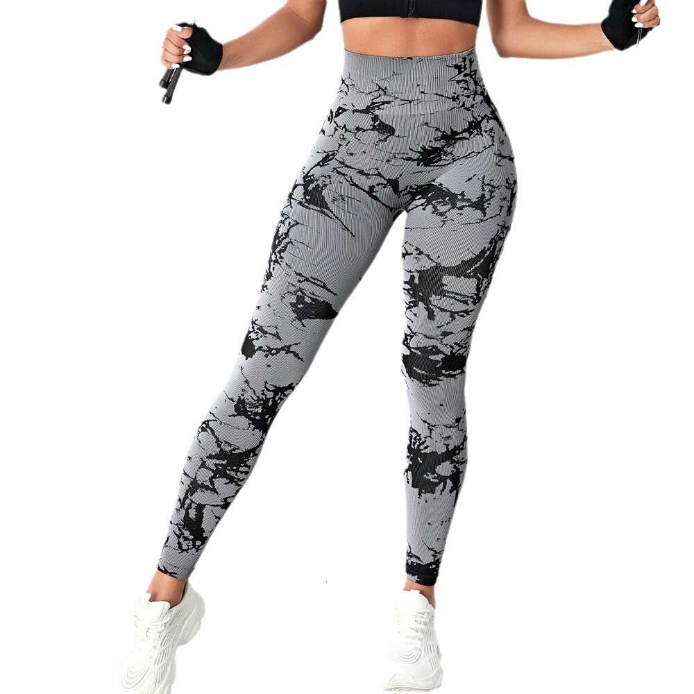 Seamless Peach Double Color Tie Dyed Yoga Tight High Waist Hip Lift Moisture Wicking Sports and Fiess Pants for Women